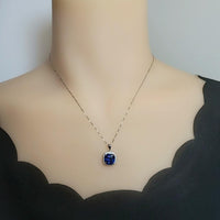 Large Radiant Blue Sapphire Necklace - 925 Sterling Silver Made Sim Gemstone White Gold September Birthday Blue Gemstone Jewelry #549