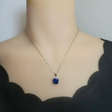 Large Radiant Blue Sapphire Necklace - 925 Sterling Silver Made Sim Gemstone White Gold September Birthday Blue Gemstone Jewelry #549