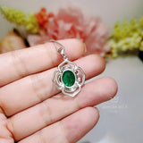 Flower of Life Emerald Necklace Large - Sterling Silver 4 CT Green May Birthstone - Emerald Pendant White Gold Coated #632