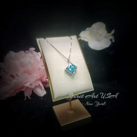 Gemstone Style Blue Aquamarine Necklace - 6.5 CT Square Princess Cut Aquamarine Pendant - 18KGP @ Sterling Silver - March Birthstone #588
