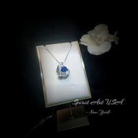 Protective Angel Wing Blue Sapphire Necklace - Sterling Silver White Gold Coated - 2CT Round Cut Blue Sapphire Angel Wing Jewelry #883