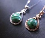 Natural Malachite Necklace, Rose Gold 925 Sterling Silver Genuine Green Malachite Pendant Green Gemstone #205