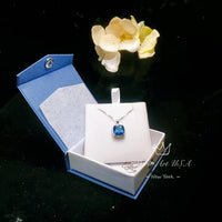 Large Radiant Blue Sapphire Necklace - 925 Sterling Silver Made Sim Gemstone White Gold September Birthday Blue Gemstone Jewelry #549