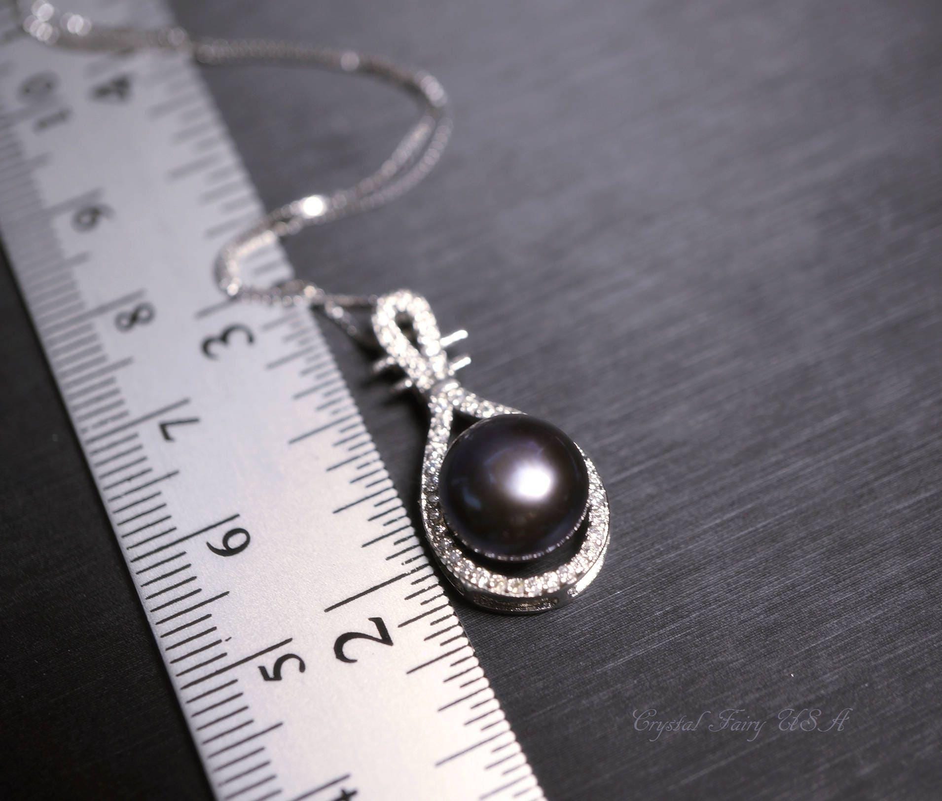 Large Genuine Pearl Necklace, Bridal Wedding High Quality 925 Sterling Silver Black Pearl Jewelry, Lute Musical Instrument Pendant 1085