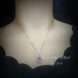 Pink Tourmaline Necklace - Dainty Pink Tourmaline Pendant - Gemstone Rounded Halo Teardrop Halo Pink Tourmaline Jewelry #970