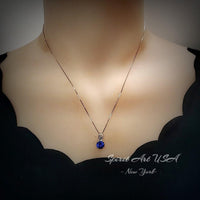 1.8 Ct Blue Sapphire Necklace, White Gold plated Sterling Silver Sim Gemstone September Birthstone Dainty Round ,Blue Sapphire Pendant #158