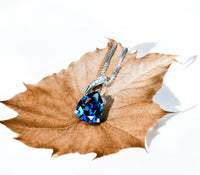 Teardrop Blue Sapphire Necklace - Solitaire Pear Cut 3.5CT - 18KGP @ Sterling Silver - Simple Large Blue Sapphire Pendant #687