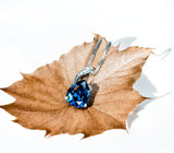 Teardrop Blue Sapphire Necklace - Solitaire Pear Cut 3.5CT - 18KGP @ Sterling Silver - Simple Large Blue Sapphire Pendant #687