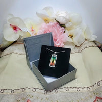 Multi-Color Rainbow Tourmaline Necklace - Sterling Silver Long Diamond Rectangle Watermelon Rainbow Tourmaline Pendant Jewelry Sterling 1078