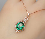 Green Emerald Necklace Rose Gold coated 925 Sterling Silver Oval May Birthstone Life of Flower Pendant #946