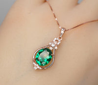 Green Emerald Necklace Rose Gold coated 925 Sterling Silver Oval May Birthstone Life of Flower Pendant #946