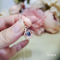 Rose Gold Blue Sapphire Necklace Sterling Silver Flower Petal 2 CT Blue Sapphire Pendant #166