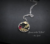 Unique Style Tiny Ruby Necklace - 18kGP Sterling Silver Artistic Poetic Ruby Pendant #292