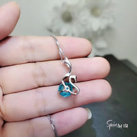 Blue Paraiba Necklace - Sterling Silver 2 CT Round Swan Pendant - 18KGP - Blue Paraiba Tourmaline - Solitaire Minimalist Swan Necklace #160