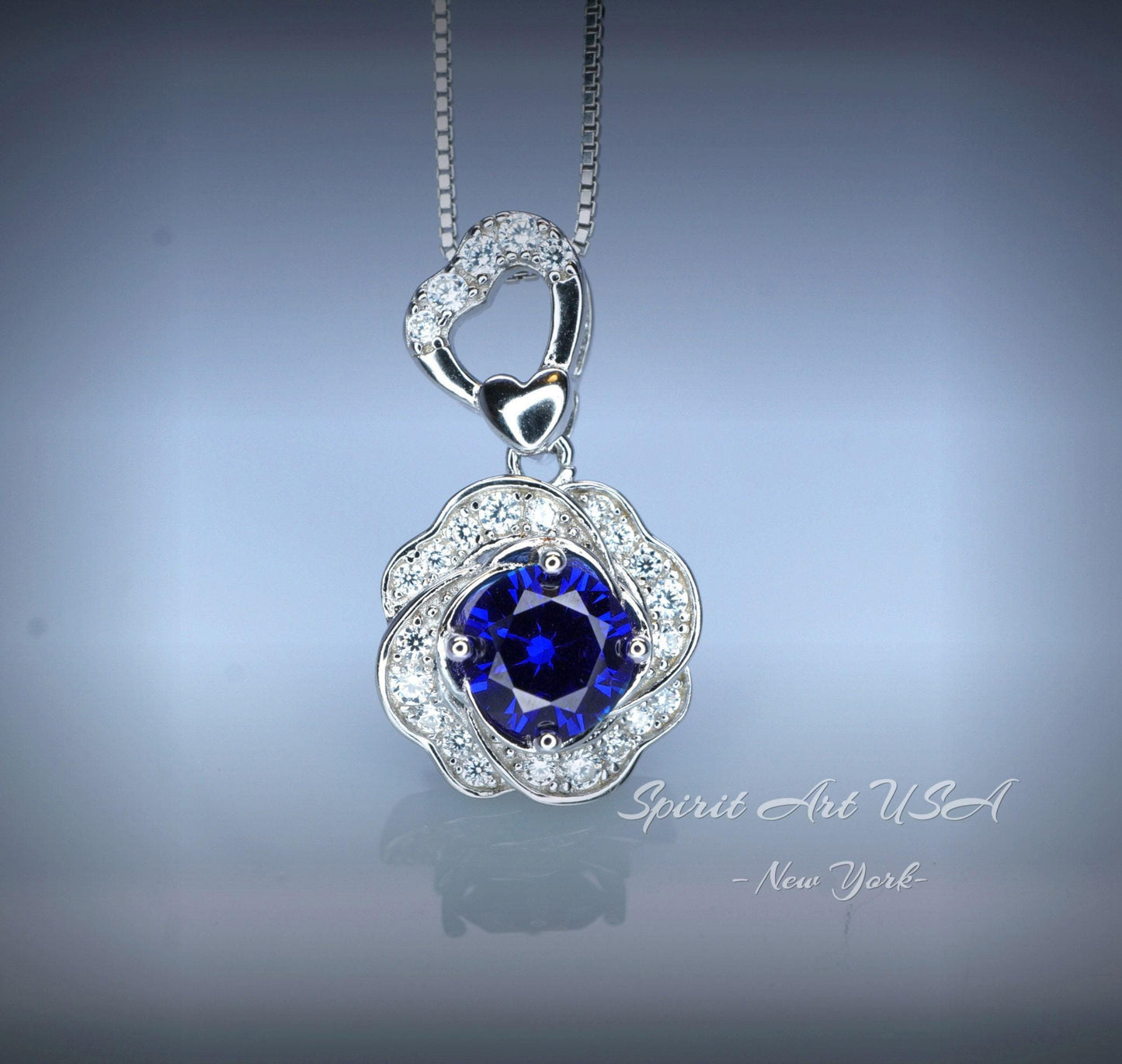 Tanzanite Necklace - Rose Flower Pendant - 18KGP @ Sterling Silver December Birthstone - Rose Flower Lab Created Blue Tanzanite Jewelry #457