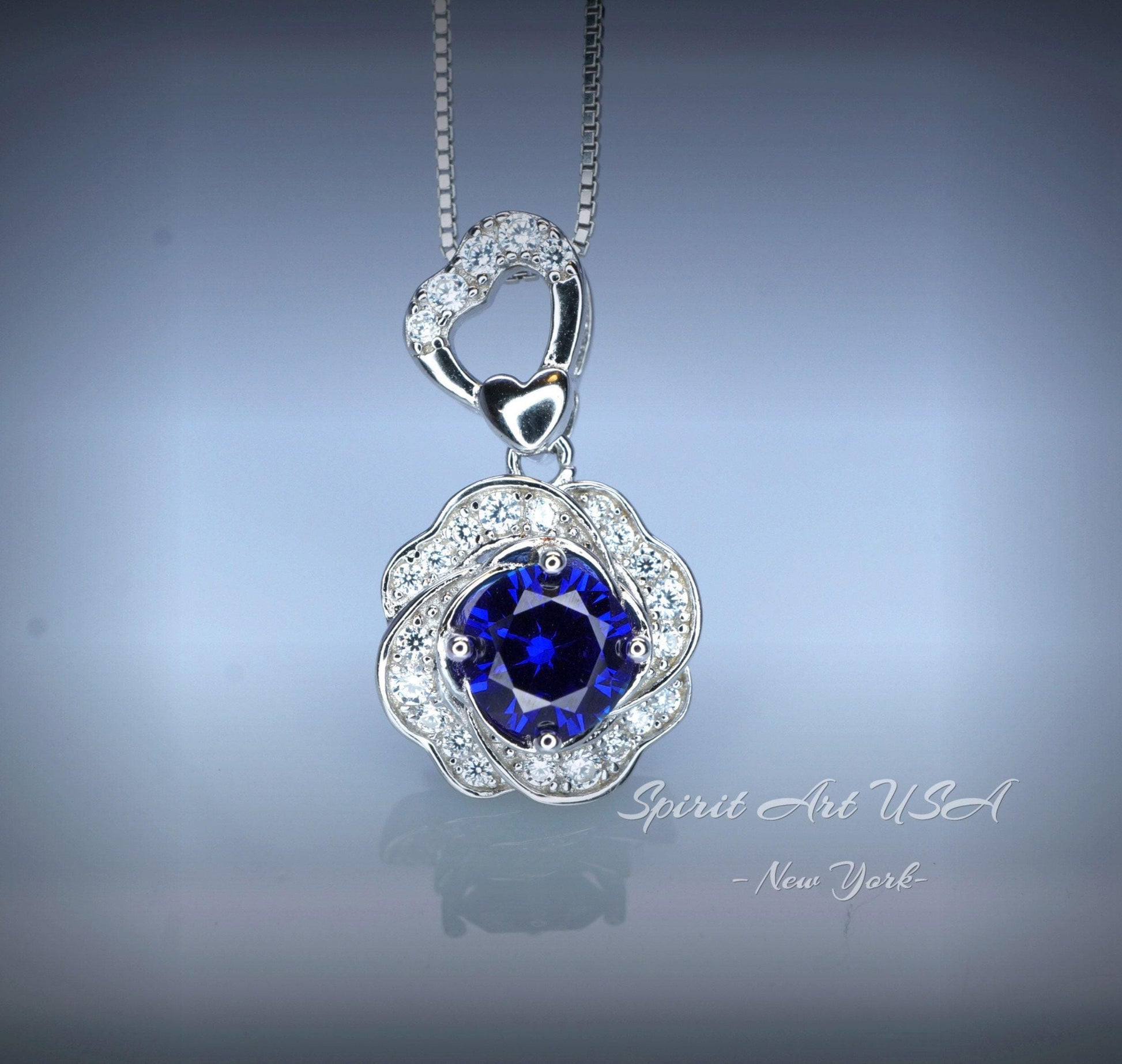 Tanzanite Necklace - Rose Flower Pendant - 18KGP @ Sterling Silver December Birthstone - Rose Flower Lab Created Blue Tanzanite Jewelry #457