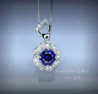 Tanzanite Necklace - Rose Flower Pendant - 18KGP @ Sterling Silver December Birthstone - Rose Flower Lab Created Blue Tanzanite Jewelry #457