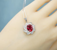Large Ruby Necklace - Diamond Milky Way Spiral Pendant - 18KGP White Gold Sterling Silver - 3 CT Galaxy Vortexes Windmill Ruby Jewelry #1001