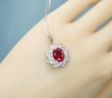 Large Ruby Necklace - Diamond Milky Way Spiral Pendant - 18KGP White Gold Sterling Silver - 3 CT Galaxy Vortexes Windmill Ruby Jewelry #1001