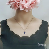 Rose Gold Blue Sapphire Necklace Sterling Silver Flower Petal 2 CT Blue Sapphire Pendant #166