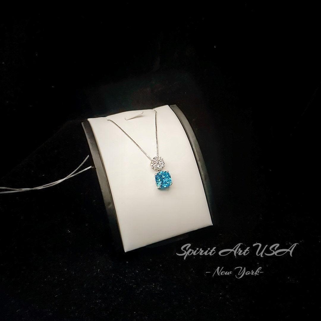 Four leaf clover Blue Topaz Necklace - Cushion Cut 5 CT - Swiss Blue Topaz Pendant - Gemstone Flower Bail - 18KGP @ Sterling Silver #1042
