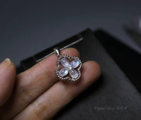 Dainty Flash Moonstone Necklace - Sterling Silver Four Leaf Clover Pendant Natural Moonstone Jewelry #423