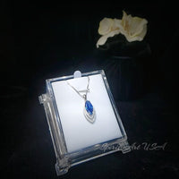 Blue Sapphire Necklace Marquise Cut White Gold Coated Full Sterling Silver Large 3 CT Blue Sapphire Pendant Gemstone Leaf Navette Style #676