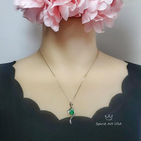 2 CT Round Emerald Necklace Sterling Silver Bow Swirl Infinity Green Emerald Pendant Green Gemstone Jewelry May Birthstone #509