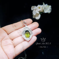 Peridot Necklace Gemstone Royal - White gold coated Sterling Silver - 14 ct Oval Cut Green Peridot Pendant #917