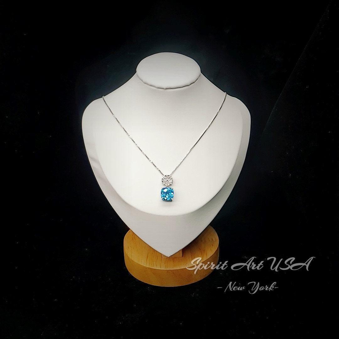 Four leaf clover Blue Topaz Necklace - Cushion Cut 5 CT - Swiss Blue Topaz Pendant - Gemstone Flower Bail - 18KGP @ Sterling Silver #1042