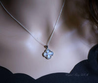Dainty Flash Moonstone Necklace - Sterling Silver Four Leaf Clover Pendant Natural Moonstone Jewelry #423