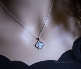 Dainty Flash Moonstone Necklace - Sterling Silver Four Leaf Clover Pendant Natural Moonstone Jewelry #423
