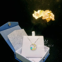 Romantic Poetic Paraiba Tourmaline Necklace sterling Silver Unique Style Tiny Paraiba Necklace Artistic green blue gemstone #293