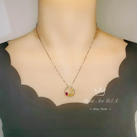 Unique Style Tiny Ruby Necklace - 18kGP Sterling Silver Artistic Poetic Ruby Pendant #292