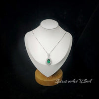 Emerald Necklace - Wheat Style -Teardrop Pear Cut - 18KGP Sterling Silver - 3 CT Green Emerald Pendant - Gemstone Flower May Birthstone #891