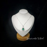 Emerald Necklace - Wheat Style -Teardrop Pear Cut - 18KGP Sterling Silver - 3 CT Green Emerald Pendant - Gemstone Flower May Birthstone #891