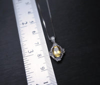 Sterling Silver Natural Citrine Necklace 1.5 CT Genuine Pendant Diamond Halo White Gold plated Dainty Royal Luxury 1073