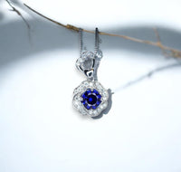 Tanzanite Necklace - Rose Flower Pendant - 18KGP @ Sterling Silver December Birthstone - Rose Flower Lab Created Blue Tanzanite Jewelry #457