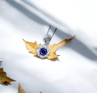 Tanzanite Necklace - Rose Flower Pendant - 18KGP @ Sterling Silver December Birthstone - Rose Flower Lab Created Blue Tanzanite Jewelry #457