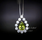 Natural Teardrop Peridot Necklace Dainty Genuine Green Peridot Pendant Gemstone Rounded Halo Green Gemstone August Birthstone Jewelry #499