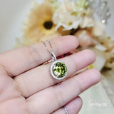 Round Peridot Necklace - Sterling Silver Solitaire Halo Gemstone 3.5 CT Green Gemstone Pendant August Birthstone Jewelry #199