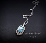 Aquamarine Necklace - Large Geometric Aquamarine Pendant - 18KGP @ Sterling Silver - Spacecraft Style 5 Ct Rectangle Aquamarine Jewelry #682