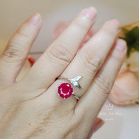 Ruby ring Sterling Silver Mermaid Ring - Adjustable Fish Tail Red Ruby Gemstone Ring 1061