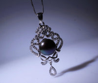 Large Freshwater Black Pearl Necklace - Full Full Sterling Silver High Quality Genuine Black Pearl Tassel Necklace 1024
