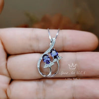 Tanzanite Necklace - Sterling Silver Leaf Double Stone December Birthstone Tiny Deliciated Lab Created Tanzanite Pendant #345