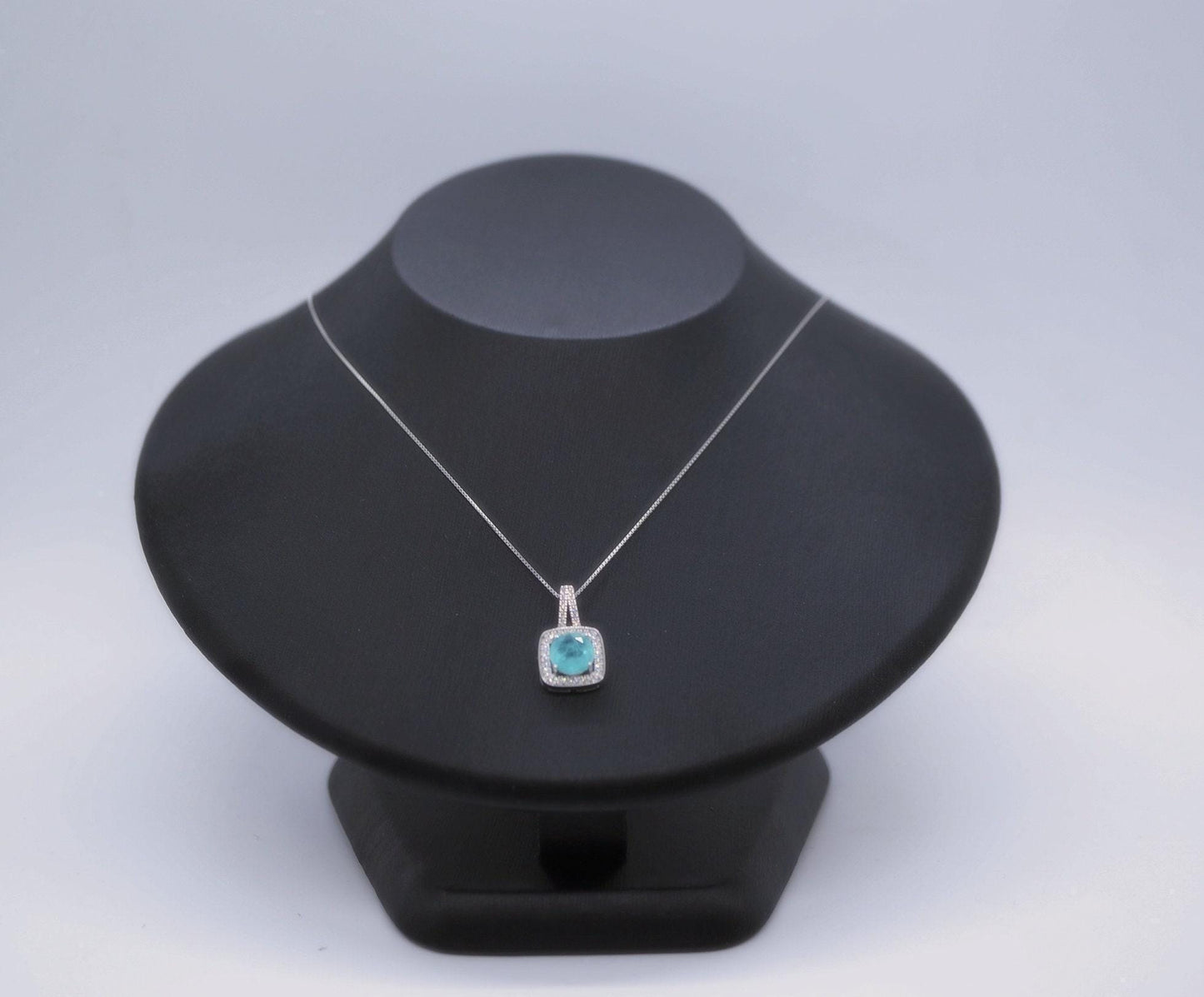 Square Blue Paraiba Tourmaline Necklace Sterling Silver 8 mm Round Paraiba Gemstone Pendant #007