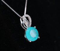 Sterling Silver Round Paraiba Necklace - 8 mm 2 CT Blue Gemstone Pendant Paraiba Tourmaline Necklace #009