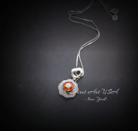 Orange Sunstone Necklace Rose Flower Style - 18kgp Sterling Silver - Dainty Round Cut Gemstone Halo Spessartite Garnet Pendant #400