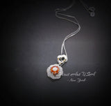 Orange Sunstone Necklace Rose Flower Style - 18kgp Sterling Silver - Dainty Round Cut Gemstone Halo Spessartite Garnet Pendant #400
