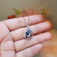 Tanzanite Necklace - Sterling Silver Leaf Double Stone December Birthstone Tiny Deliciated Lab Created Tanzanite Pendant #345